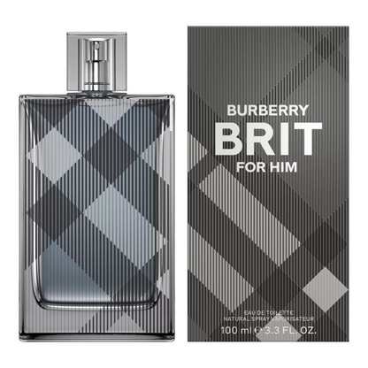Burberry Brit for Him perfume bottle and packaging on a white background