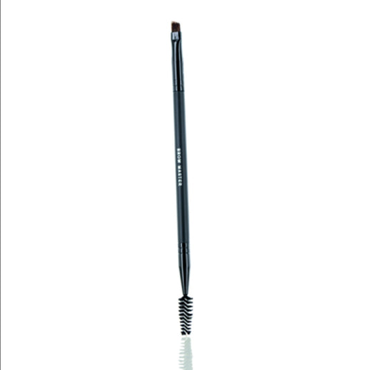 Makeup brush with black handle and bristles on a white background