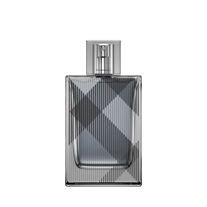 Perfume bottle with checkered pattern on a white background