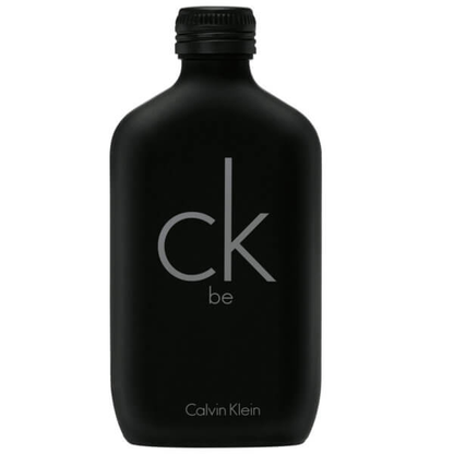 Black Calvin Klein CK be perfume bottle on a white background