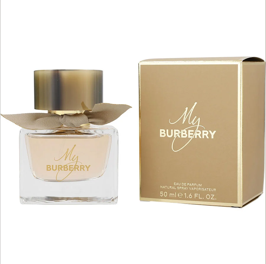 My Burberry perfume bottle and packaging on a white background