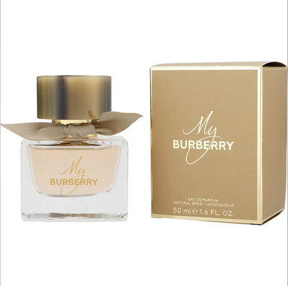 My Burberry perfume bottle and packaging on a white background