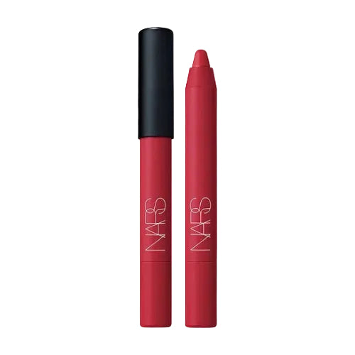 Two red lip products with black caps on a white background, featuring the NARS logo.