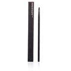 Black makeup brush with a black handle on a white background
